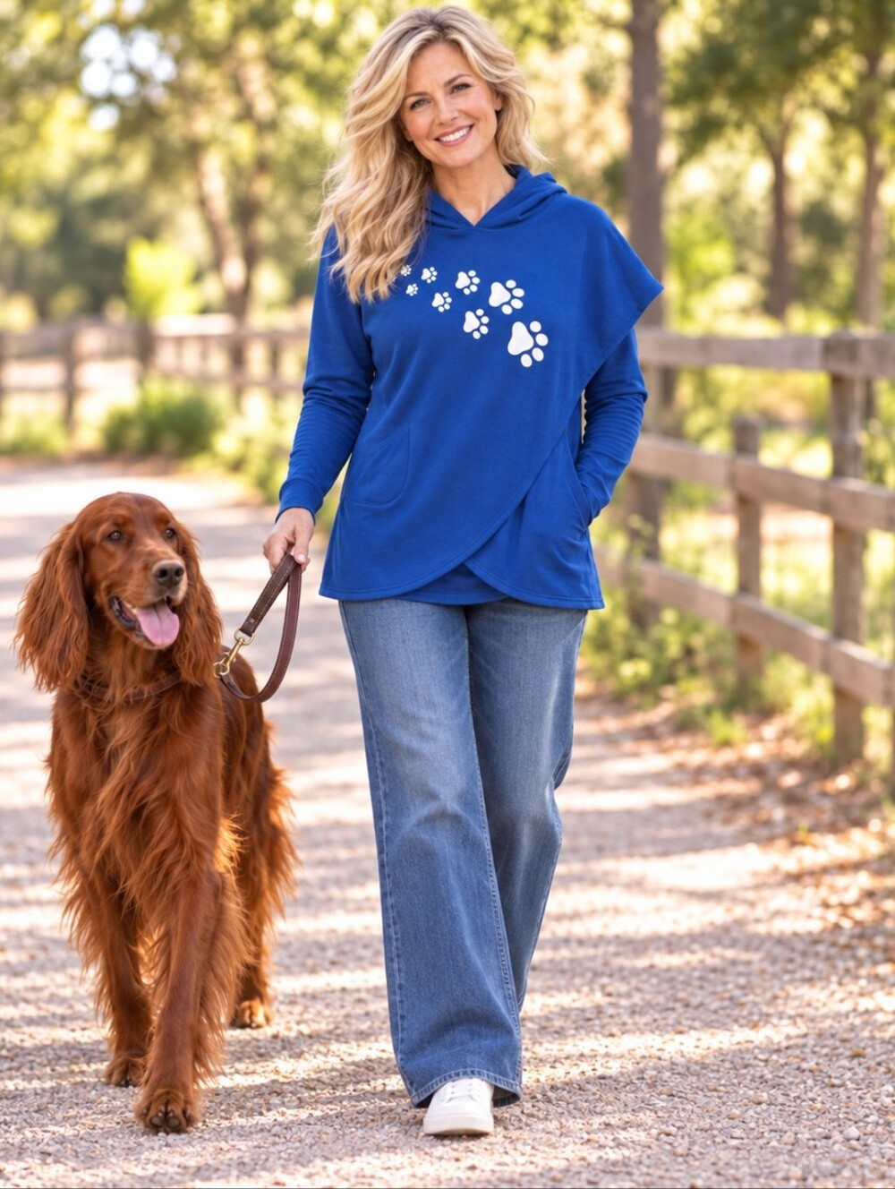 Youboya Blue Hoodie with Paw Print Design Size Large